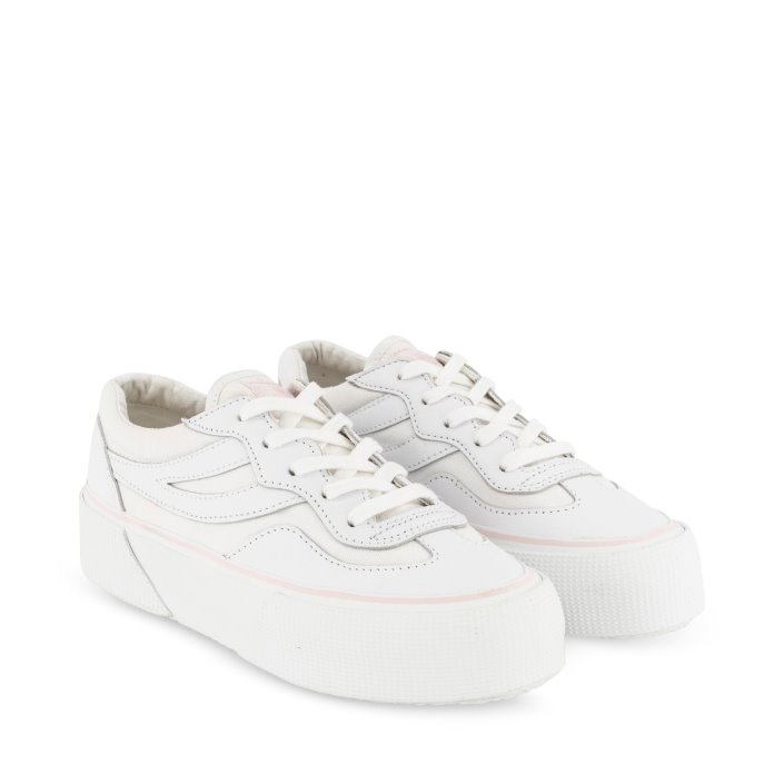 Superga Sale 3041 Revolley Leather Platform White-Pink Ish