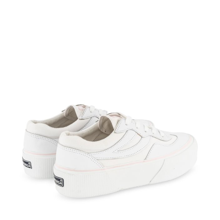Superga Sale 3041 Revolley Leather Platform White-Pink Ish
