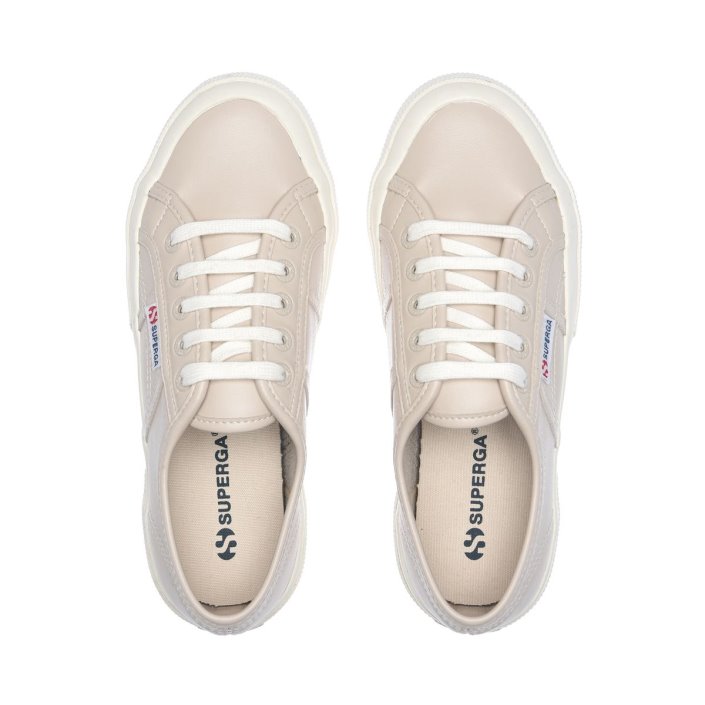 Superga Sale 2750 Vegan Faux Leather Beige White-Avorio
