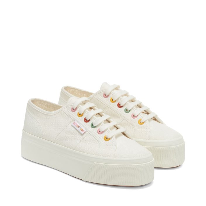 Superga Sale 2790 Rainbow Details White-Groovy Eyelets