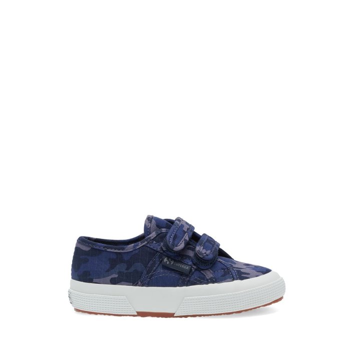 Superga Sale 2750 Kids Straps Camo Ripstop Blue Grey Dk Camouflage
