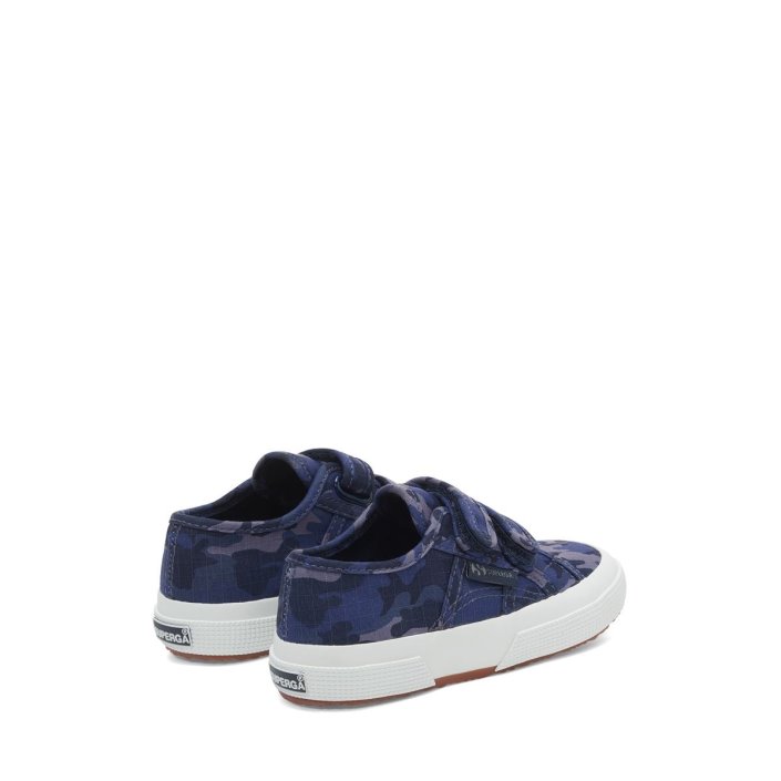 Superga Sale 2750 Kids Straps Camo Ripstop Blue Grey Dk Camouflage