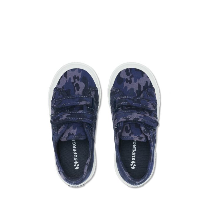 Superga Sale 2750 Kids Straps Camo Ripstop Blue Grey Dk Camouflage