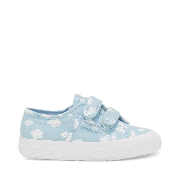 Superga Sale 2750 Kids Straps Clouds Print Lt Blue-White Clouds