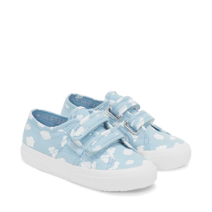 Superga Sale 2750 Kids Straps Clouds Print Lt Blue-White Clouds