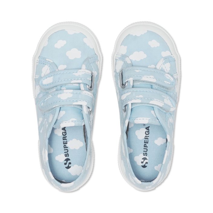 Superga Sale 2750 Kids Straps Clouds Print Lt Blue-White Clouds