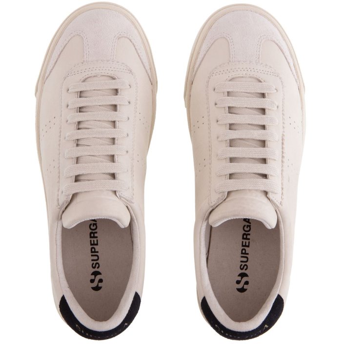 Superga Sale 2902 Club 3 Cap Tumbled Suede Beige Gesso-Black