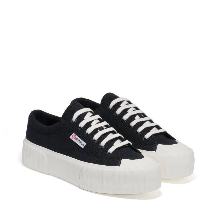 Superga Sale 2631 Stripe Platform Black White