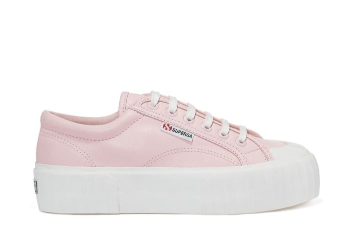 Superga Sale 2631 Stripe Platform Vegan Pink White