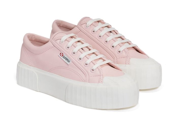 Superga Sale 2631 Stripe Platform Vegan Pink White