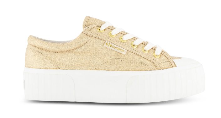 Superga Sale 2631 Stripe Platform Lame Yellow Gold