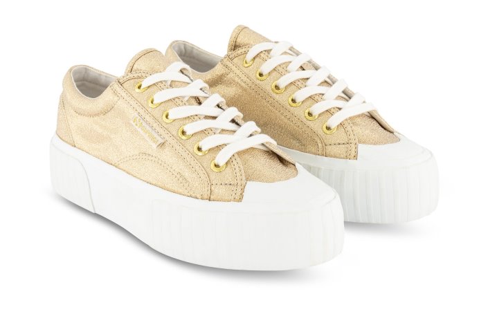 Superga Sale 2631 Stripe Platform Lame Yellow Gold