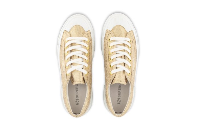 Superga Sale 2631 Stripe Platform Lame Yellow Gold