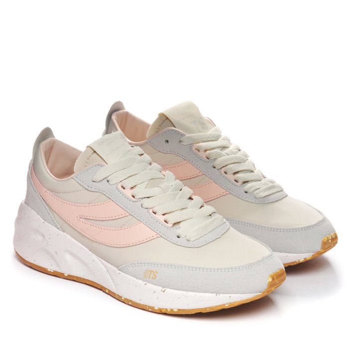 Superga Sale 4089 Training 9Ts Slim Vegan Faux Leather Beige Gesso-Grey Lt-Pink Ish-B