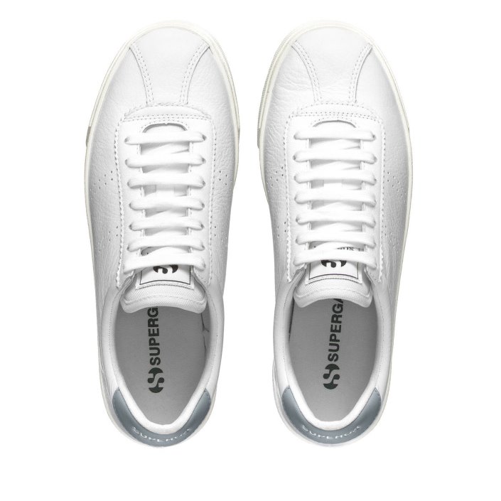 Superga Sale 2843 Club S Comfort Leather White-Grey Lilla-F Avorio
