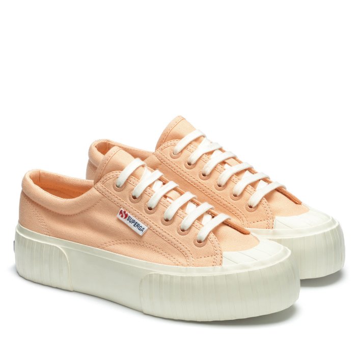 Superga Sale 2631 Stripe Platform Pink Peach-F Avorio