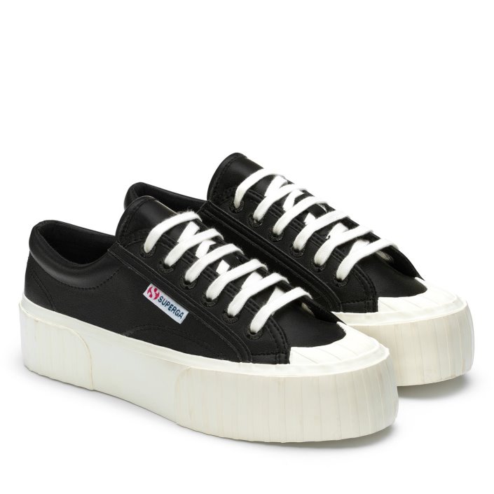 Superga Sale 2631 Stripe Platform Vegan Black-White Avorio