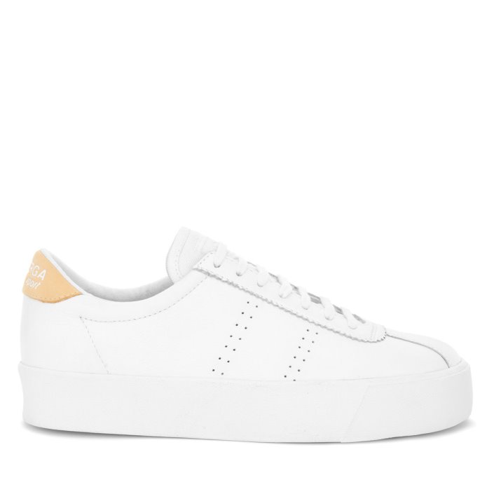 Superga Sale 2854 Club 3 Comfort Leather White-Beige Gome-White Avorio