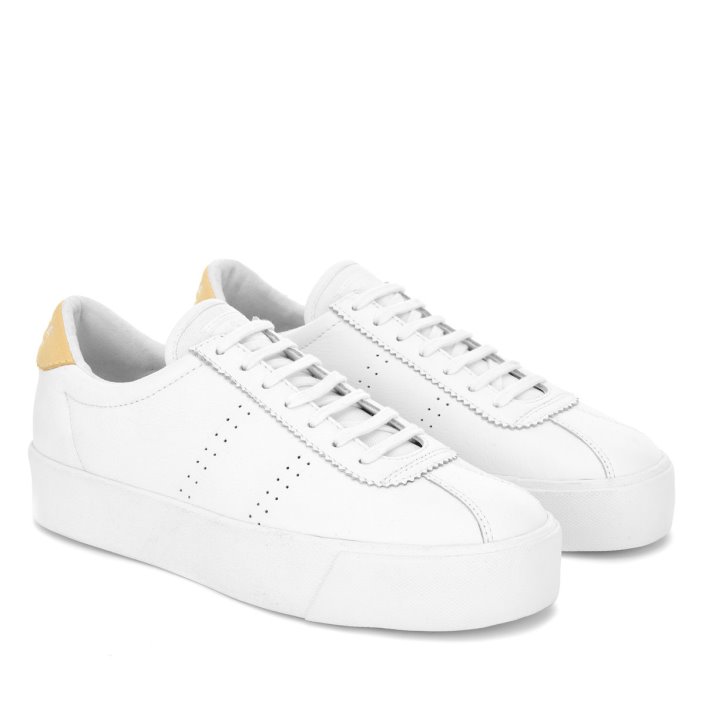Superga Sale 2854 Club 3 Comfort Leather White-Beige Gome-White Avorio