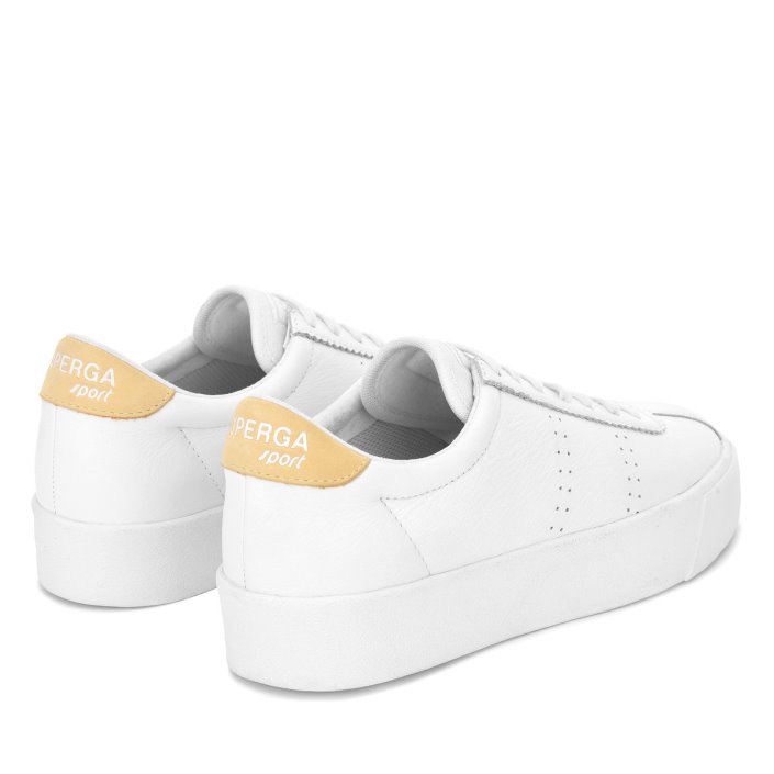 Superga Sale 2854 Club 3 Comfort Leather White-Beige Gome-White Avorio