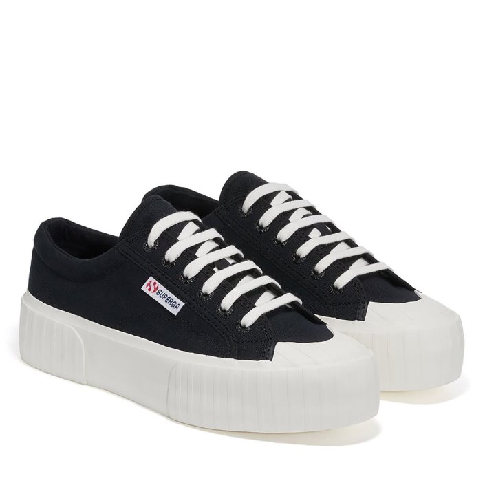 Superga Sale 2631 Stripe Platform Black-White Avorio