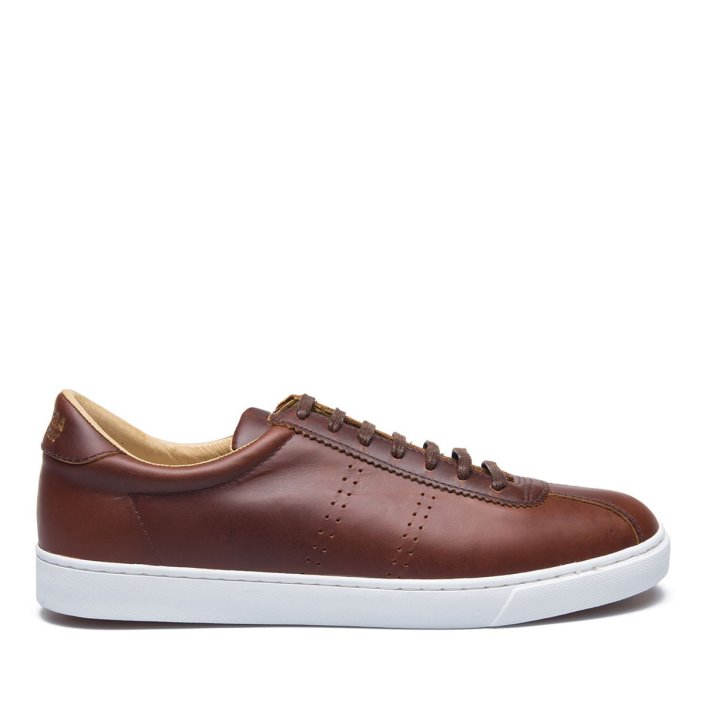 Superga Sale 2843 Superga Sale Sport Brushed Leather Cognac-White