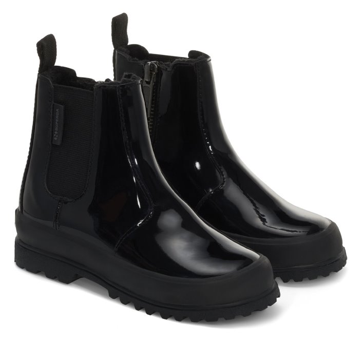 Superga Sale 2666 Kids Alpina Faux Shiny Leather Total Black