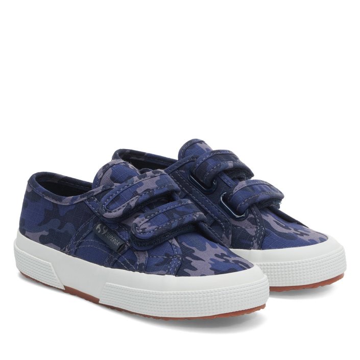 2750 Kids Straps Camo Ripstop Blue Grey Dk Camouflage Superga Sale