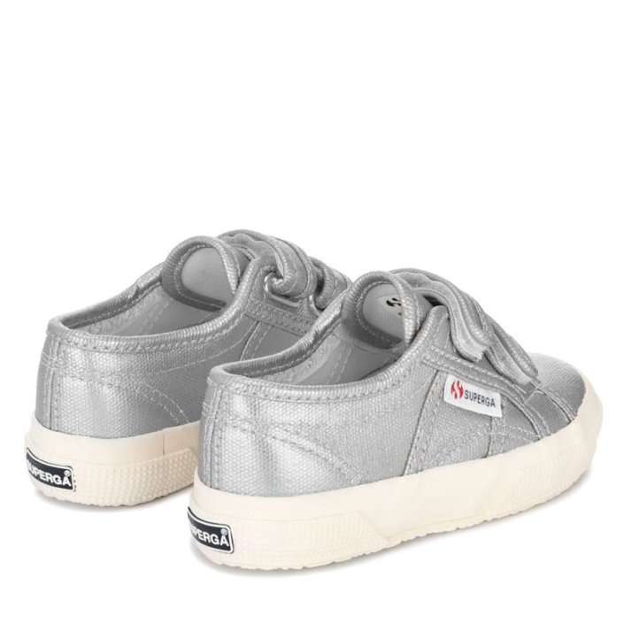 Superga Sale 2750 Kids Straps Metallic Canvas Grey Silver Matt-F Avorio