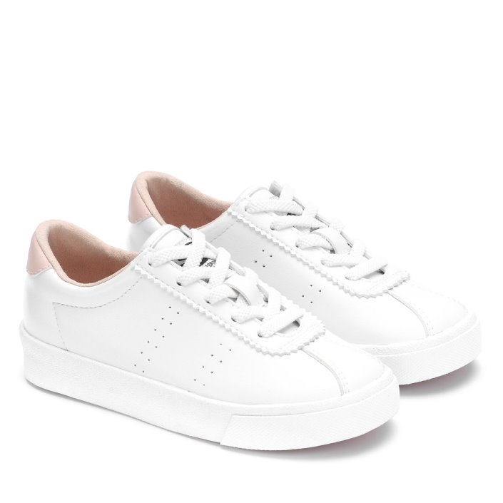 Superga Sale 2843 Kids Club S Vegan Leather White-Pink Skin